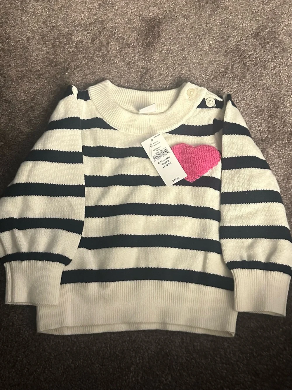 GAP Cream & Navy Striped Sweater with Pink Heart